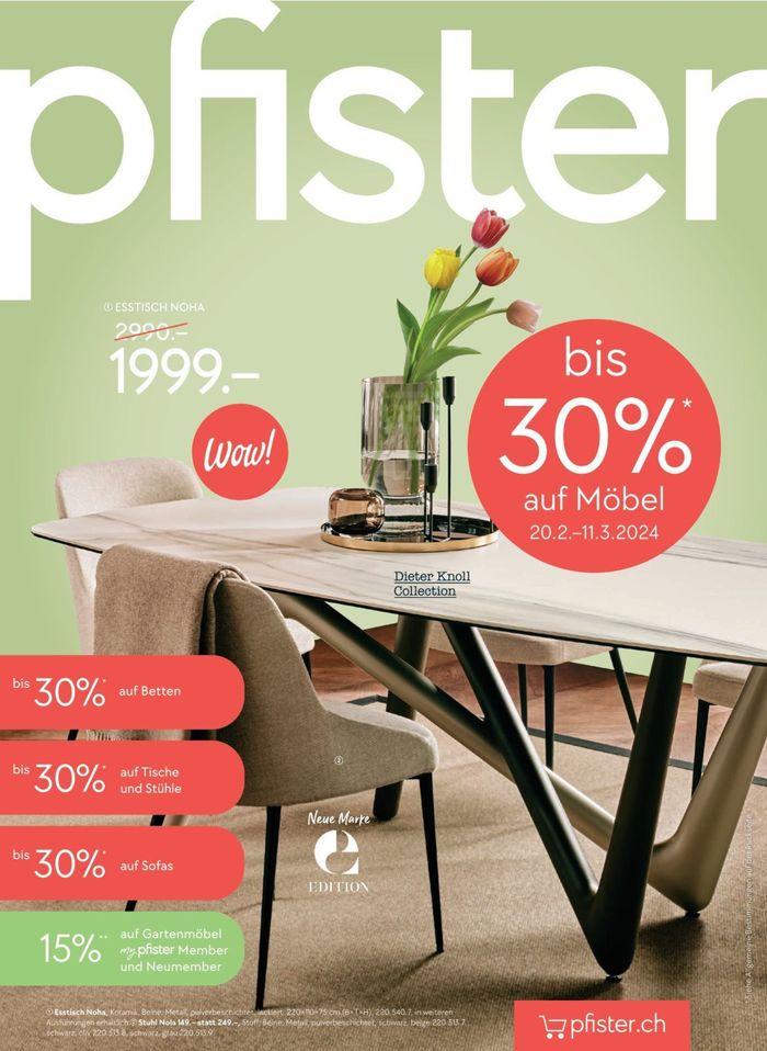 Pfister Katalog in Zürich | Bis 30% auf Mobel | 20.2.2024 - 11.3.2024