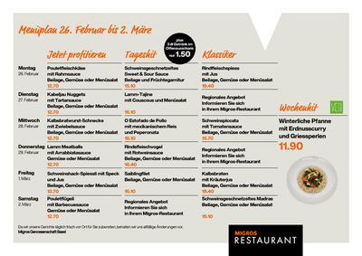 Migros Restaurant Katalog in La Chaux-de-Fonds | Migros Restaurant Menüplan KW09 | 26.2.2024 - 2.3.2024