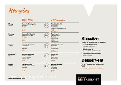 Angebote von Restaurants in Bern | Migros Restaurant Menüplan - KW12 in Migros Restaurant | 18.3.2024 - 22.3.2024
