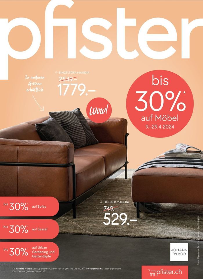 Pfister Katalog in Meyrin | Bis 50% auf Möbel | 9.4.2024 - 29.4.2024