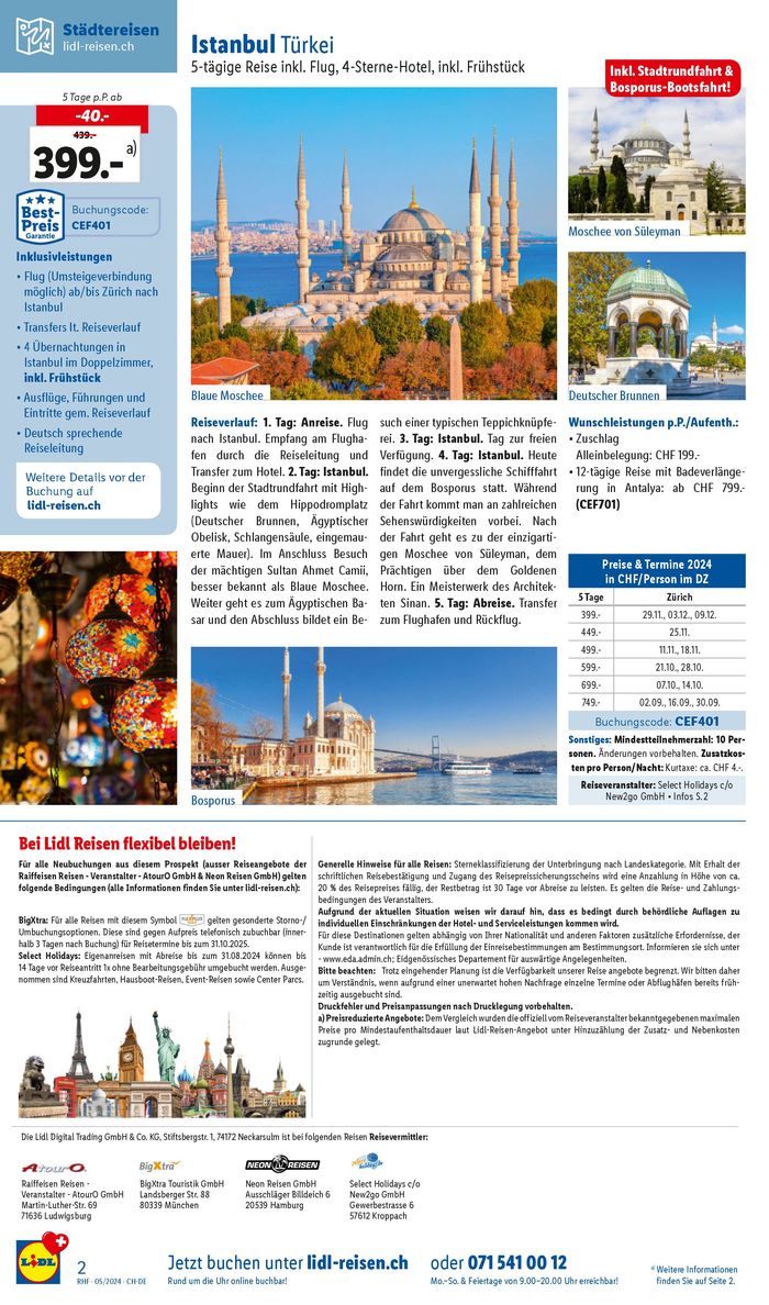 Lidl Katalog in Kloten | Hauptprospekt - Reise-Highlights | 29.4.2024 - 31.5.2024