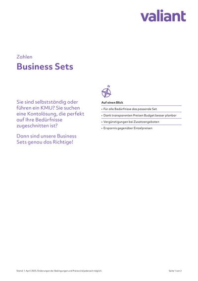Valiant Katalog in Sion | Business Sets | 23.5.2024 - 31.12.2024