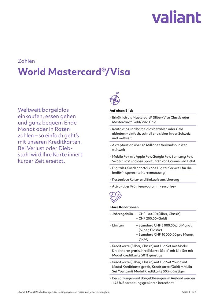 Valiant Katalog in Sion | World MasterCard/Visa | 23.5.2024 - 31.12.2024