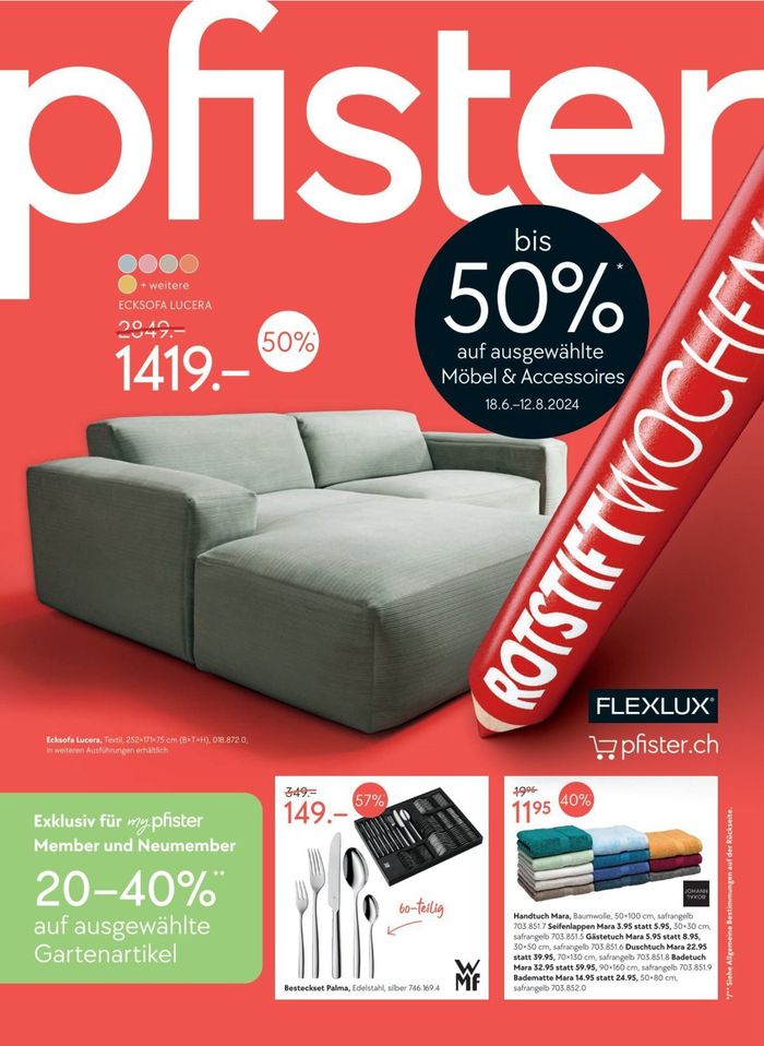 Pfister Katalog in Zürich | Pfister - Bis 50% | 18.6.2024 - 12.8.2024