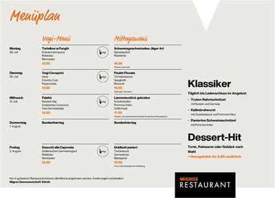 Angebote von Restaurants in Dübendorf | Online Menüplan KW31 in Migros Restaurant | 29.7.2024 - 2.8.2024