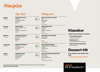 Angebote von Restaurants | Online Menüplan KW 32 in Migros Restaurant | 5.8.2024 - 9.8.2024