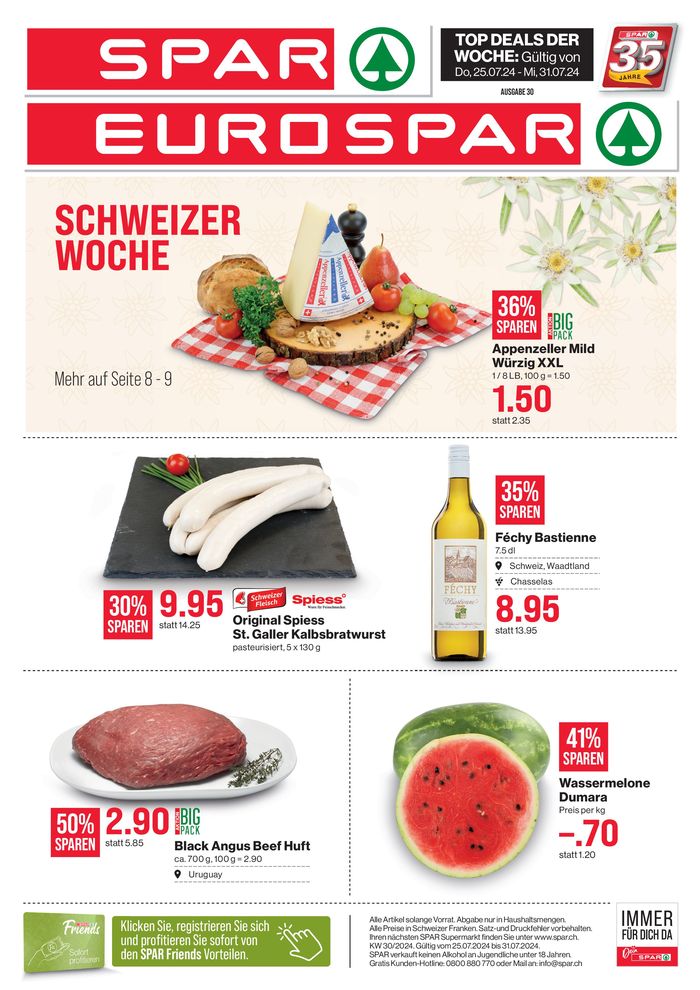 SPAR Katalog in Lausanne | Top Deals der Woche #30 | 25.7.2024 - 31.7.2024