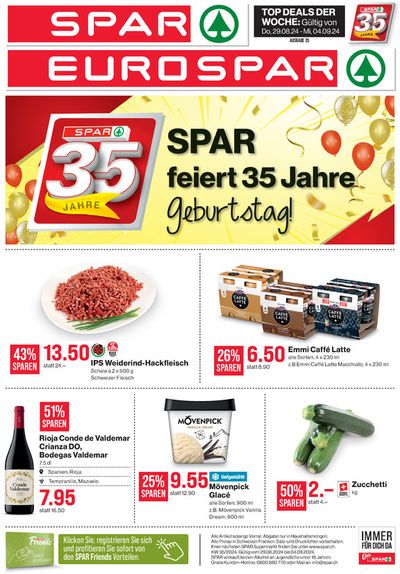 Angebote von Supermärkte in Horgen | Exklusivi Schnäppchen in SPAR | 26.8.2024 - 9.9.2024