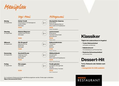 Migros Restaurant Katalog in Zürich | Üsi beste Schnäppchen | 31.8.2024 - 14.9.2024