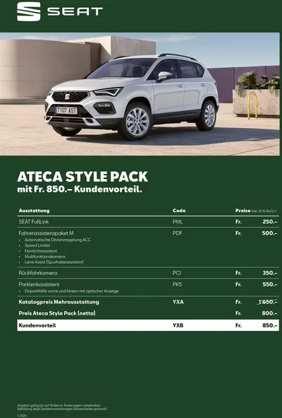 Angebote von Auto, Motorrad & Werkstatt in Altstätten | SEAT Ateca Style Pack-Flyer in Seat | 28.10.2024 - 11.11.2024