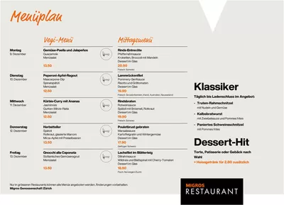 Angebote von Restaurants | Tolles Ängbot für Schnäppchenjäger in Migros Restaurant | 16.11.2024 - 30.11.2024