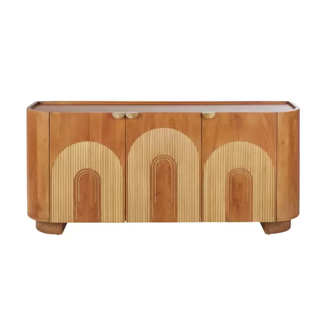 Buffet 3 portes en bois de manguier massif, rotin et métal coloris laiton für 999 CHF in Maisons du Monde